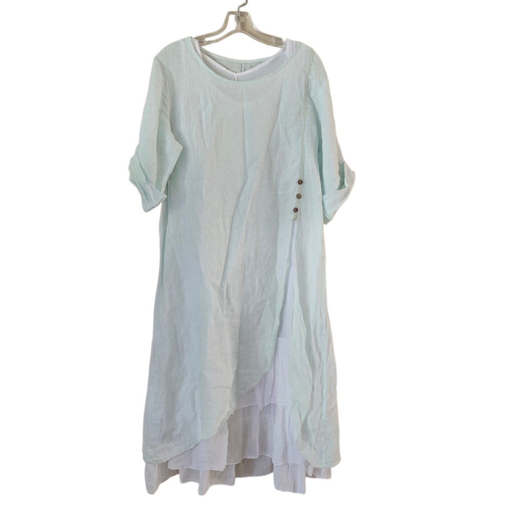 Made In ITALY Womens‎ Light Green Asymmetrical Dress 100% Linen Lagenlook